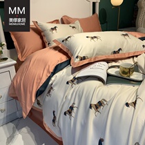 Light Extravagant American 60s Long Suede Cotton Full Cotton Bed Four Pieces Digital Printed Pure Cotton 1 8m Bed Linen Net Red