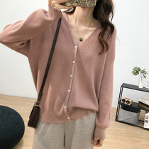 Japanese spring and autumn knitted cardigan womens air conditioning shirt V-neck loose casual jacket Gentle little fragrant sweater top