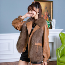  Fox fur grass jacket womens short 2021 winter new fashion young small leather sheepskin leather jacket