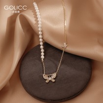 Butterfly pearl choker light luxury niche necklace female ins cold wind temperament 2021 new accessories summer