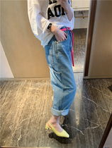 Special BORAKOO Korea Dongdaemun Super wild blue straight pocket design jeans