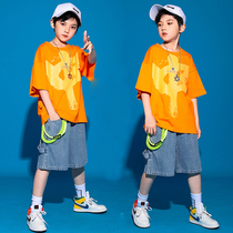 Childrens Street Dance Set Summer New Short Sleeve Loose Boys Hip Hop Performance Clothes Girls Jazz Dance Tide