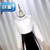 Long sleeve white shirt skirt leather skirt skirt waist dress two-piece set women light mature wind can salt can be sweet 44 workplace stack