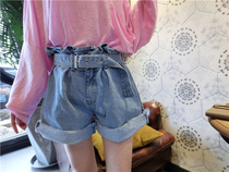 Special BORAKOO Korea Dongdaemun summer knock good looking~High waist bud waist denim shorts