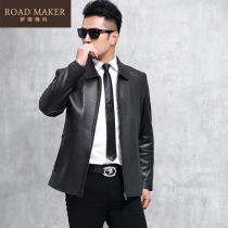 ROADMAKER high-grade new deerskin leather leather MENs lapel thin business short leather jacket jacket