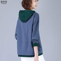 Pure cotton long-sleeved t-shirt women loose ins tide large size fat mm2021 new mother cover belly thin spring and autumn top