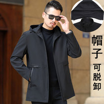 Middle-aged mens jacket Spring and autumn jacket mens 30-year-old 40-year-old casual medium-length windbreaker 50 middle-aged and elderly mens clothing