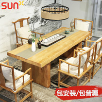 New Chinese Solid Wood Large Ball Desk Simple Office Room Table Building Tea Table Tea Table Desktop Log Plate Table