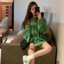 Autumn and winter green gradient very fairy pullover sweater women loose outside wear lazy knitwear long-sleeved western-style top tide