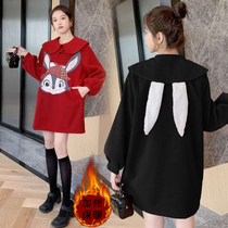 Plus Fat Increase Code Gestation Woman Dress Autumn Winter New Plus Cotton Thicken Sweatshirt Fat MM200 Haggi Loose Fashion Tandem Dress