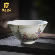 Jingdezhen ceramics Full hand painted pastel literati master cup Kung Fu tea single cup Individual large tea cup