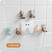 Cartoon animal wall paste storage decorative hook kitchen without trace hanging power electrical plug adhesive hook bracket