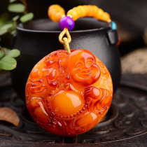 Pure natural beeswax pendant amber raw stone blood oil smile face Buddha water drop nothing brand sweater necklace for men and women