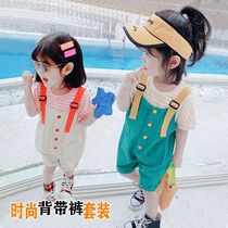 Girls summer suit 2020 Summer new female baby Foreign style childrens clothing small childrens pants two-piece tide