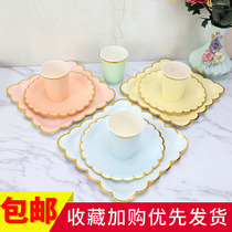 ins disposable plate picnic plate cake paper plate childrens birthday party decoration dessert table set up tableware