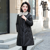 Leather down jacket women 2021 new long sheep leather jacket mink fur fur black mother winter coat