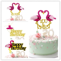 Birthday cake decoration Happy Birthday illustrator Ballet girl insert flag flaminlike bird feather inserts