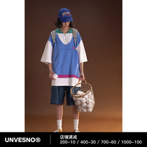 Unvesno (UN) kindergarten afternoon T-shirt fake two loose retro brand genderless short-sleeved original