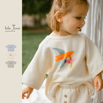 lelejove Nordic style new autumn winter 2022 baby pullover sweatshirt children's mid-length sleeve top solid color print