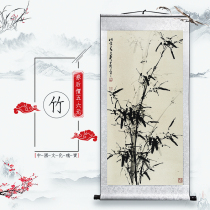  Bamboo scroll painting Study Living room office porch decoration Rice paper painting Ink bamboo Chinese painting banner vertical hanging painting