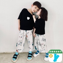 imakokoni childrens clothing girl pants mosquito-proof baby 2021 new summer loaded dinosaur full print wave 21616