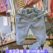 Boy jeans foreign Spring Spring Autumn 2020 new baby embroidered dinosaur trousers little boy slim child pants