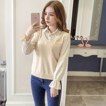 Striped shirt womens long-sleeved 2021 spring and autumn new Korean fan wild fake two-piece top small fresh shirt student