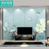 Long roll White Lotus fish decorative wall cloth bedroom background wall cloth home store restaurant box Blue Lotus mural