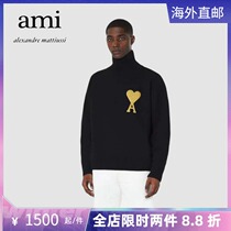 Ami Paris Christmas Limited gold embroidered large loving male and female loose sleeve head high collar sweater knit cardiovert