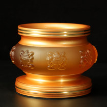 Taiwans ancient French glazed incense stove Lotus Eight auspicious home to worship Guanyin Buddhas former pure copper intercalation smoked incense stove hem