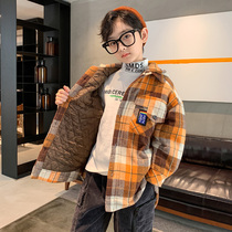 boy's cotton padded hooded jacket autumn winter thickened 2022 new boys winter plaid shirt big children trendy