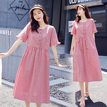  Pregnant womens summer dress 2021 new fashion loose summer pregnant knee-length skirt long pregnant mother tide dress