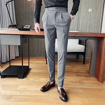 Tide brand British business casual slim-fit trousers mens formal wear Korean version of straight long trousers non-ironing solid color summer
