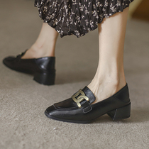 Inglén small leather shoes women 2021 new 100 hitch heel soft leather comeback foot pedal Lefoe shoes woman with single shoe woman