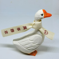  Peace and joy duck small wood carving creative decoration Birthday gift blessing meaning car decoration Japanese style