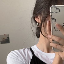 Metal Wind Texture Plus Coarse Half Circle Earrings Through Body 925 Pure Silver Temperament Exaggerated Earbuds Personality Korean version ear nail