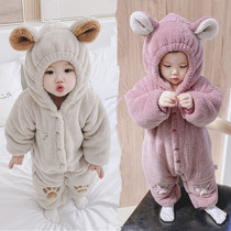 Baby jumpsuit winter winter wear plus velvet thickened baby winter wear out children crawling clothes Winter Men