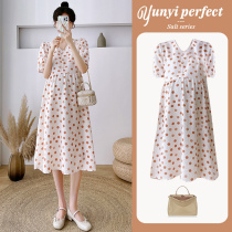 Pregnant woman Libra dress Summer style Laced Skirt Loose Snow Spinning Polo Dot Long Skirt Fashion Boomer Summer Short Sleeve Summer Dress
