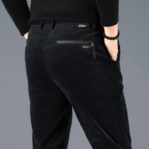  Hong Kong autumn and winter corduroy mens pants 2021 middle-aged slim-fitting mens velvet loose business straight casual pants