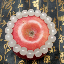 Clear 1 Yuan to shoot natural ice Tangled Silk Afghanistan White Jade Barrel Beads Handmade Shea Jade Bracelet for men and women
