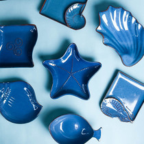 Dark plate Ocean ceramic plate Household snack plate Japanese sushi plate Restaurant snack plate Net red plate decorative plate