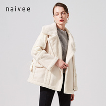 Navi 2019 winter new retro large lapel imitation leather wool one-piece lamb hair white loose coat coat female