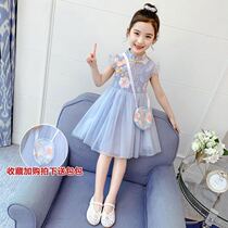 Little girl dress summer dress 2021 new medium and large childrens foreign style cheongsam princess dress retro mesh tutu skirt