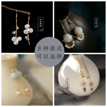 Fresh flower earrings asymmetrical costume earrings Handmade Chinese style drop earrings Ancient Hanfu Cheongsam personality design