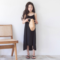 Korean version of childrens clothing summer new vacation travel outfit dress girl child personality plain long skirt