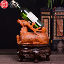 Ancient Flowers Pear Wood Carving Deer Shelving Wine Rack Swing Piece Solid Wood Engraving Handicraft Home Residence Decoration Goods Auspicious Longevity Gift