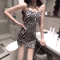 Sexy bag glutes BAO WEN short dress zebra strap with dress for short subclosets waist dress shirt two-piece set
