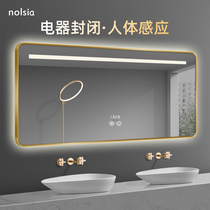 Light luxury aluminum frame bathroom mirror smart led light mirror luminous human body induction toilet wall makeup mirror custom