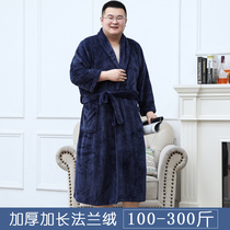 Flannel nightgown Mens fat plus size winter thickened extended coral velvet bathrobe Fat long pajama bathrobe