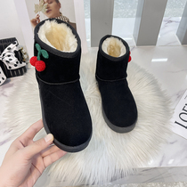 Korean version of winter cute girl snow boots female short tube student short boots cute cherry 2022 thickened boots cotton shoes